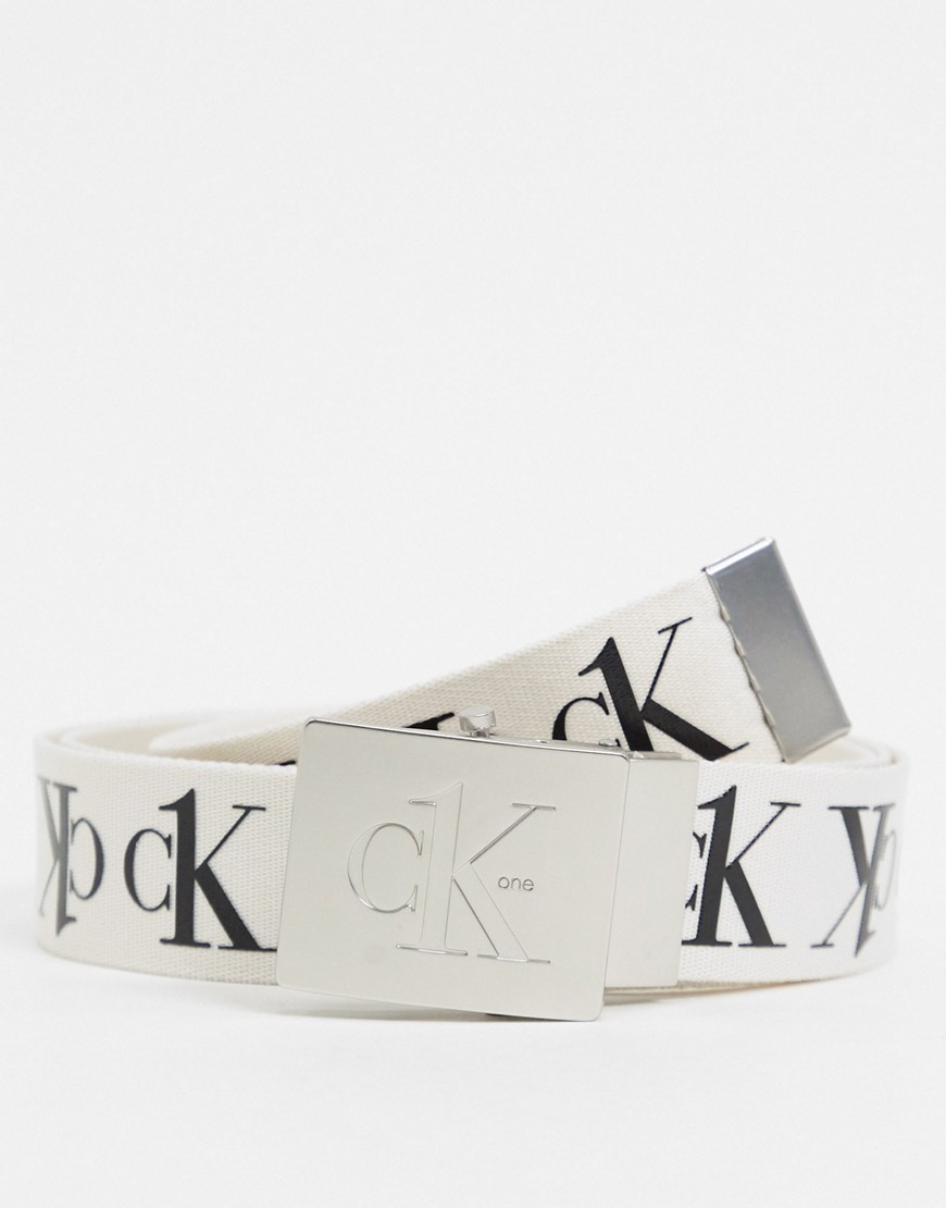 Calvin Klein ck1 tape leather belt 38mm-White