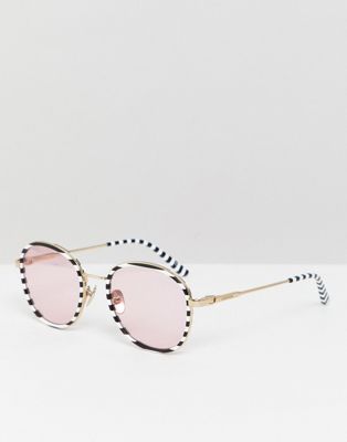 Calvin Klein - CK18101S - Ronde zonnebril met strepen-Wit