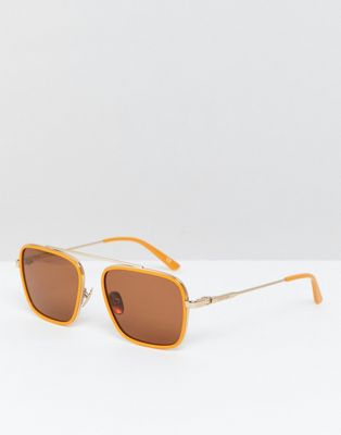 Calvin Klein – CK18102S – Eckige Sonnenbrille mit doppeltem Brauensteg-Braun