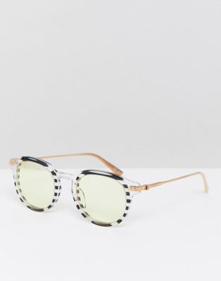 Calvin Klein - CK18701S - Ronde zonnebril met strepen-Wit