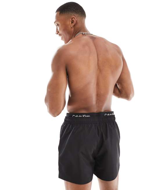 Calvin Klein – CK96 – Badeshorts mit doppeltem Bund in Schwarz, 4 von 4
