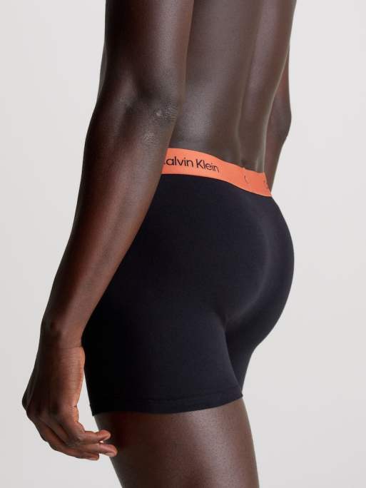 Calvin Klein CK96 cotton stretch trunks 3 pack in black with coloured waistband, 2 of 4