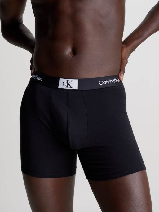 Calvin Klein CK96 cotton stretch trunks 3 pack in black with coloured waistband, 4 of 4