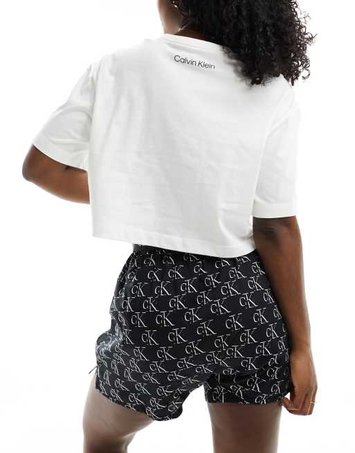 Calvin Klein CK96 woven cotton shorts and shirt pyjama set in black white logo print ASOS