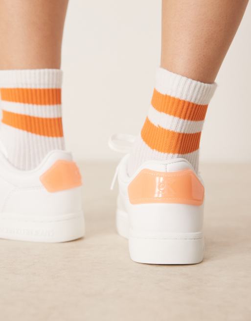 Calvin Klein classic cupsole sneakers in white and orange, 4 of 5