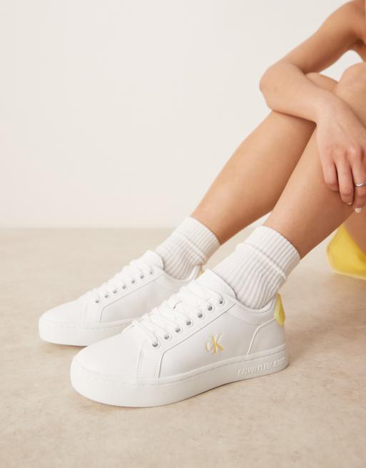 Calvin Klein classic cupsole sneakers in white and yellow, 5 of 5