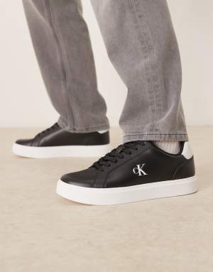 Calvin Klein classic leather cupsole trainers in black and white