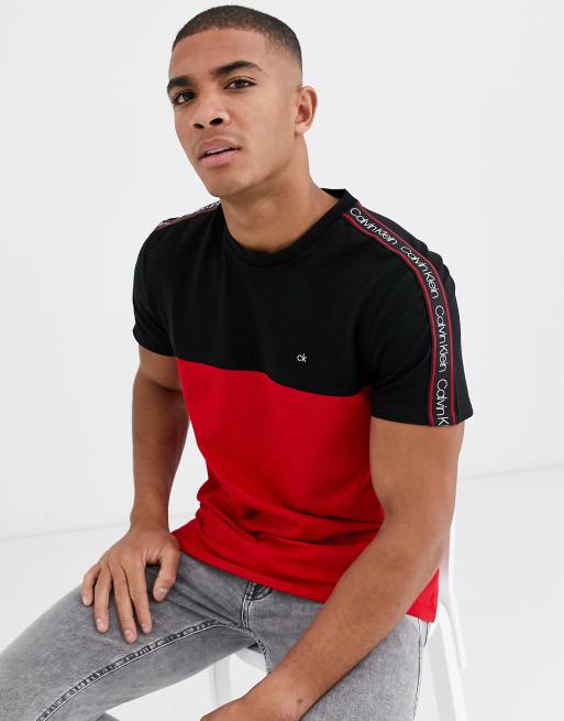 Calvin Klein color block t shirt with shoulder taping in red ASOS