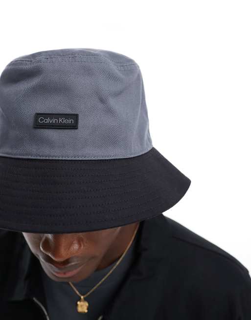 Calvin Klein colour blocking bucket hat in grey/black | ASOS