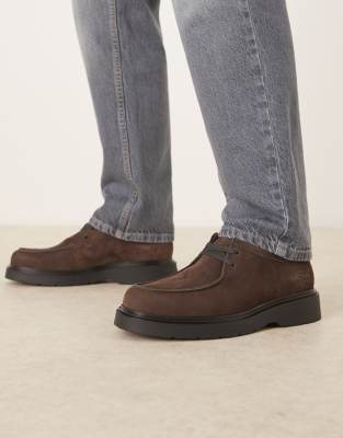  combat lace up suede shoes in chocolate brown