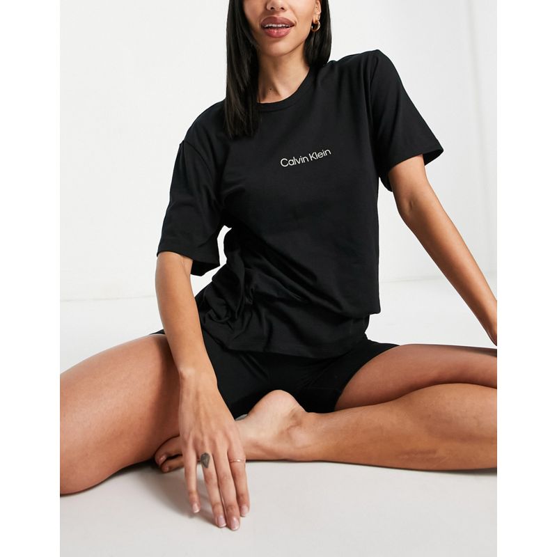 Abbigliamento da casa Donna Calvin Klein - Completo intimo nero con short e T-shirt in poliestere riciclato e cotone strutturato