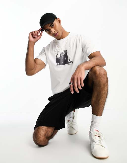 Calvin Klein concrete chest print t-shirt in white | ASOS