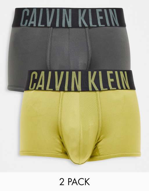 Calvin Klein - Confezione da 2 boxer aderenti a vita bassa grigi e verdi 