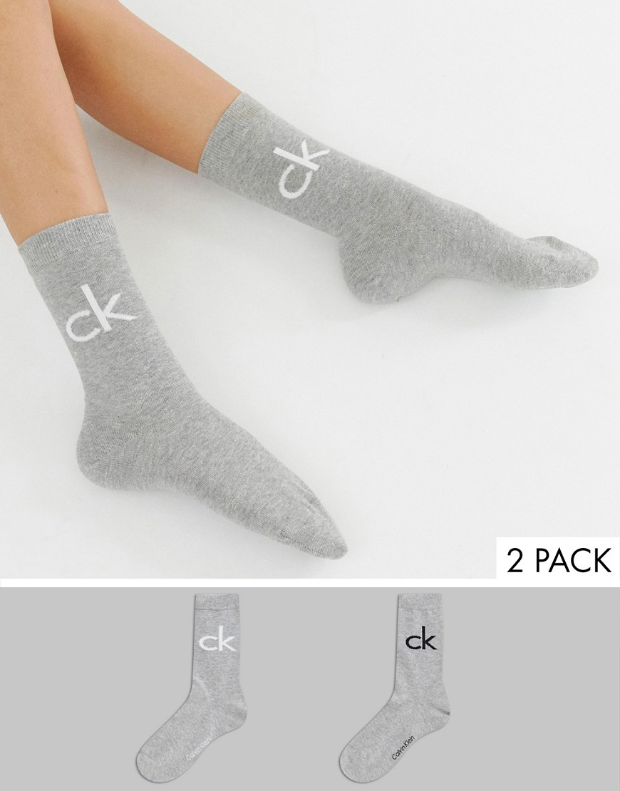 Calvin Klein - Confezione da 2 paia di calzini rétro con logo-Grigio