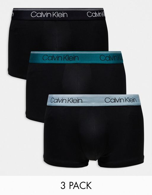 Calvin Klein - Confezione da 3 boxer aderenti a vita bassa elasticizzati neri con fascia colorata in vita