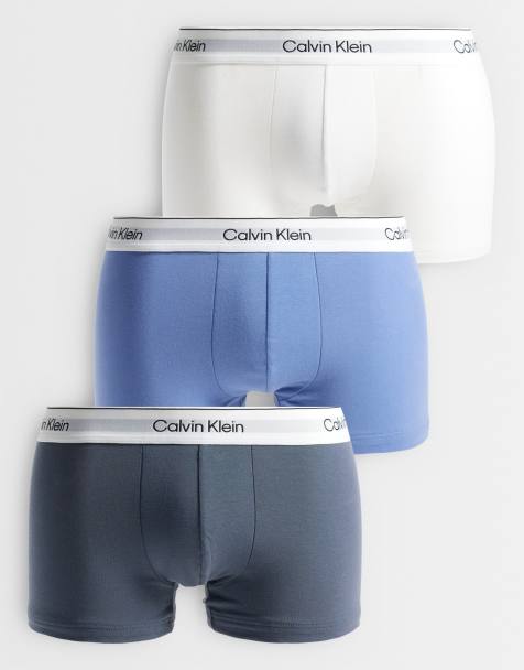 Calvin Klein confezione da 3 boxer aderenti a vita bassa Icon Cotton Stretch in bianco/blu/grigio - view 1