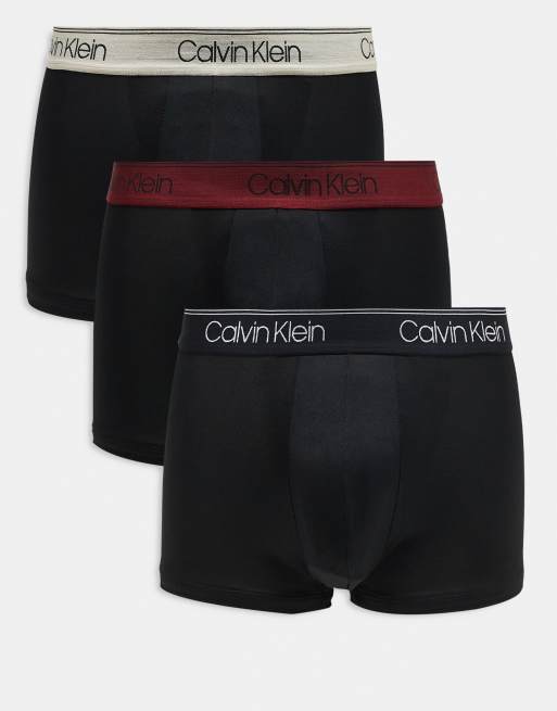 Calvin Klein - Confezione da 3 boxer aderenti a vita bassa in microfibra elasticizzata neri con fascia in vita colorata