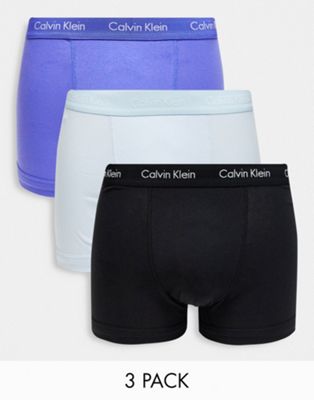 Calvin Klein 3 pack cotton stretch trunks in grey/black/purple - ASOS Price Checker