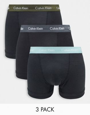 Calvin Klein 3-pack trunk in black with coloured waistband - ASOS Price Checker