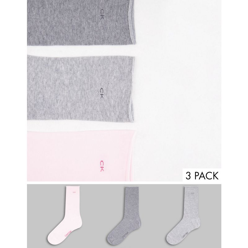 Donna  Calvin Klein - Confezione da 3 calzini sopra la caviglia rosa e grigio mélange