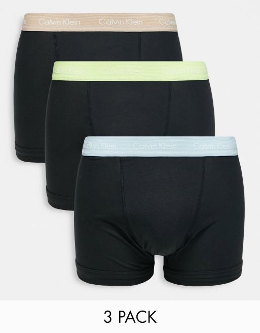 Calvin Klein - Confezione da 3 paia di boxer aderenti neri con fascia in vita colorata a contrasto