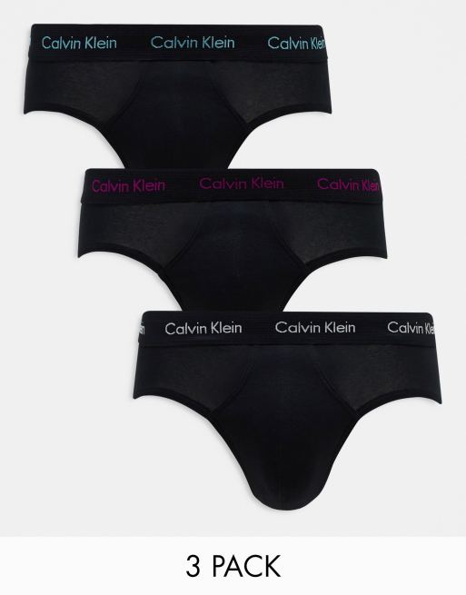Calvin Klein - Confezione da 3 slip neri con fascia in vita con logo colorato