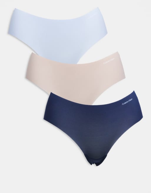 Calvin Klein - Confezione da 3 slip taglio hipster invisibili in microfibra beige/blu/blu navy