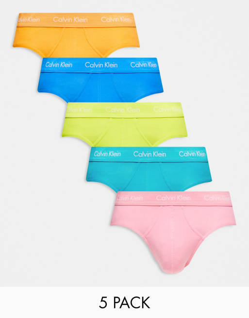 Calvin Klein - Confezione da 5 slip multicolore verde, arancione, rosa con fascia in vita con logo