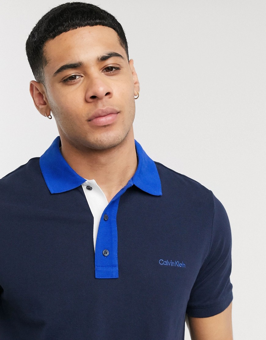 Calvin Klein contrast collar pique polo shirt-Navy