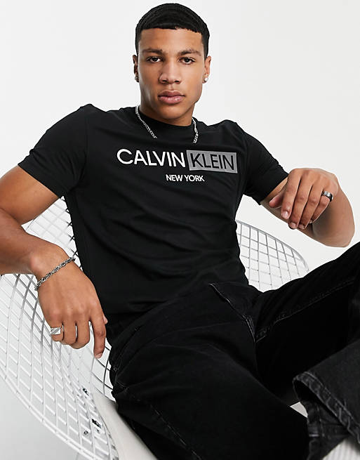 Calvin Klein contrast graphic logo t-shirt in black | ASOS