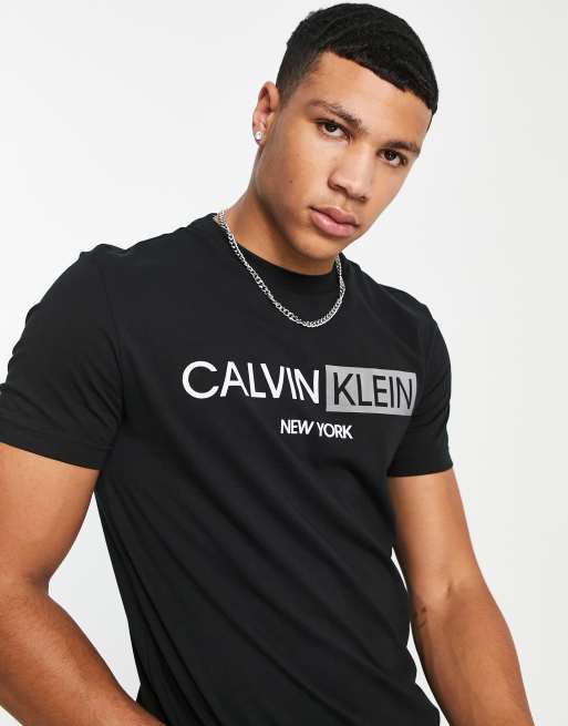 Calvin Klein contrast graphic logo t shirt in black