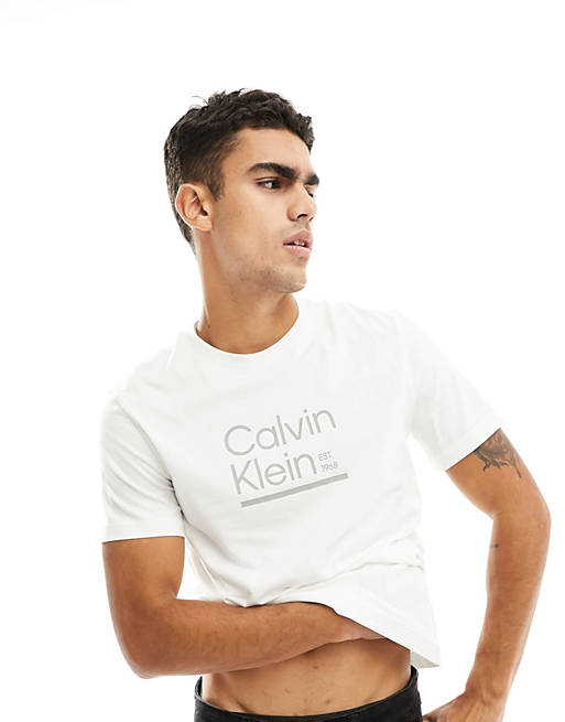 Calvin Klein contrast line logo t-shirt in white | ASOS