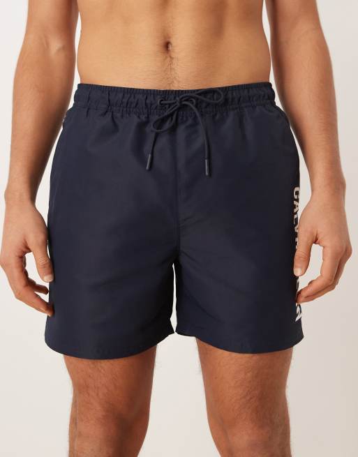 Calvin Klein contrast side script swim trunks in dark navy, 4 of 5