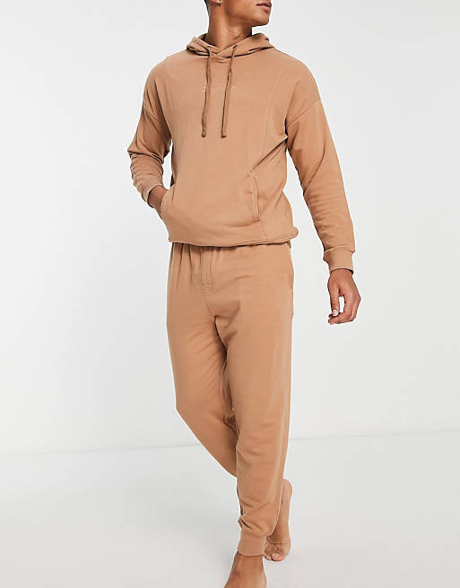 Calvin Klein contrast waistband lounge trackies in camel (part of a set)