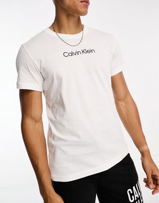 Calvin Klein core lifestyle logo beach crew neck t shirt in white