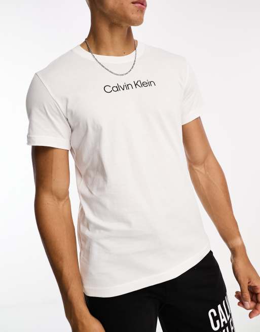 Calvin Klein crew lifestyle logo ASOS in beach white core | neck t shirt