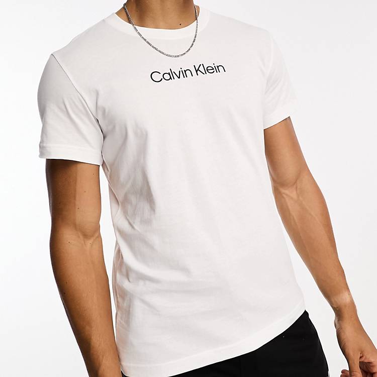 Calvin Klein – Core Lifestyle – Strand-T-Shirt in Weiß mit  Rundhalsausschnitt und Logo | ASOS