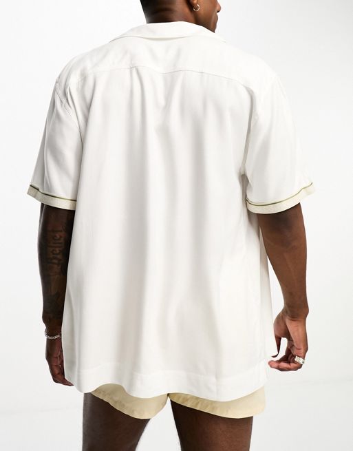Calvin Klein Oversized Logo Tape Button-down Shirt in White