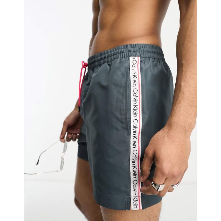 Calvin Klein core logo tape short drawstring swim shorts in oil grey