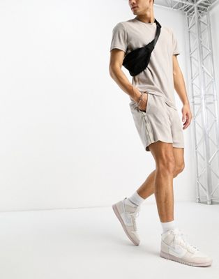Calvin Klein core logo tape towelling short co-ord in french taupe - ASOS Price Checker