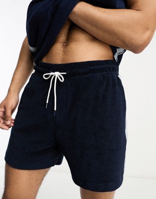 Calvin Klein core logo tape towelling short co-ord in navy