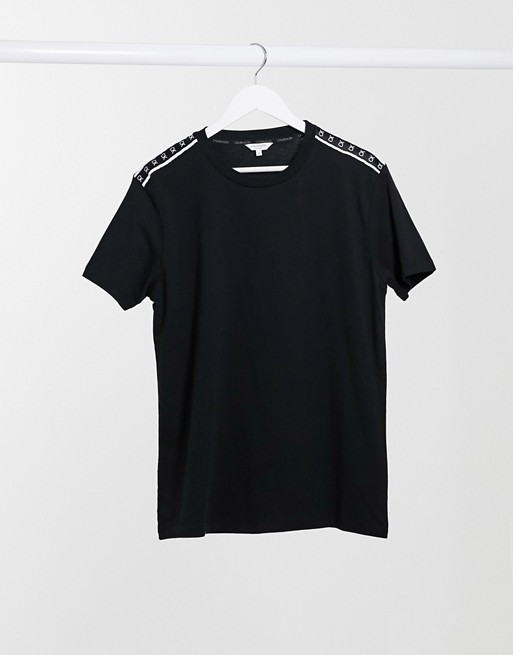 Calvin Klein Core Mono Tape logo crew neck beach t-shirt in black co-ord