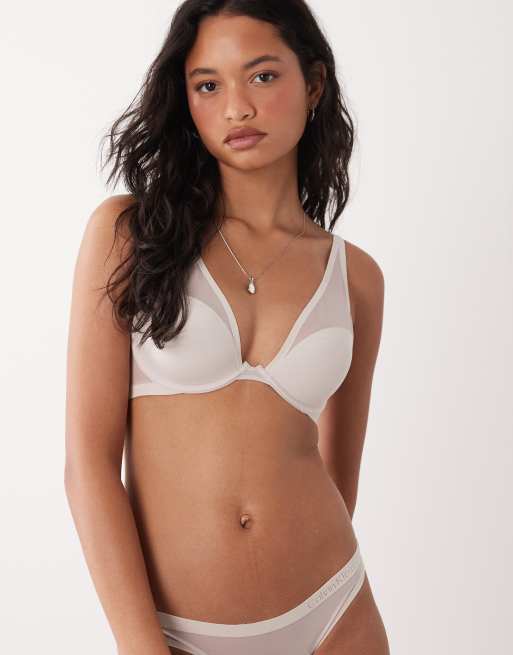Calvin Klein - Corrigerend ondergoed - Diepuitgesneden push-up bh van mesh in grijs, 4 van 4