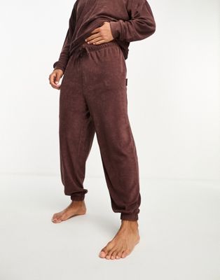 Calvin Klein cosy lounge towelling jogger in deep mahogany