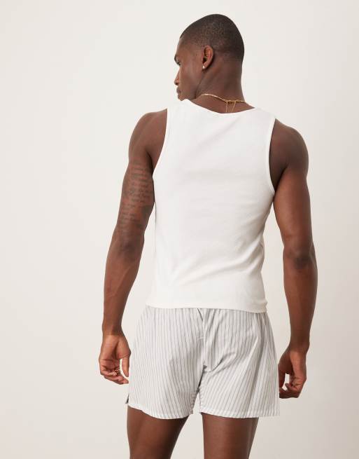 Calvin Klein cotton boxer pajama shorts in white and light blue stripe, 3 of 4