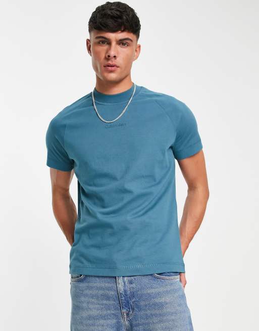 Calvin Klein cotton central logo t-shirt in blue - MBLUE | ASOS