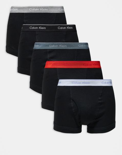 Calvin Klein Cotton Classics 5 pack trunks in black with red/grey/black waistbands - view 1