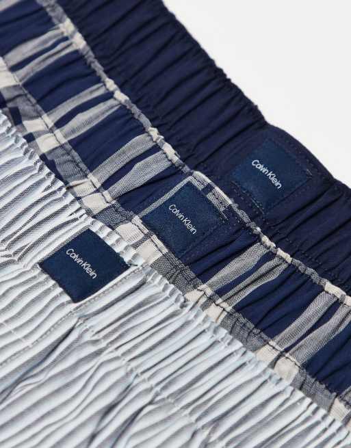 Calvin Klein - Cotton Classics - Lot de 3 caleçons - Bleu marine à rayures/carreaux/uni, 3 de 4