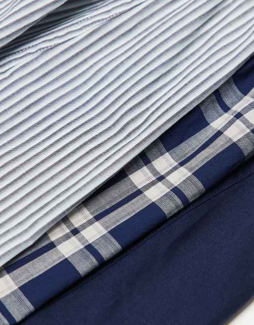 Calvin Klein - Cotton Classics - Lot de 3 caleçons - Bleu marine à rayures/carreaux/uni, 4 de 4