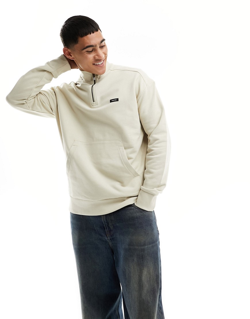 Calvin Klein cotton comfort 1/4 zip sweatshirt in off white-Neutral